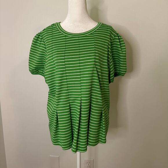 Maeve Anthropologie green & white striped short sleeve top size L - Picture 2 of 13